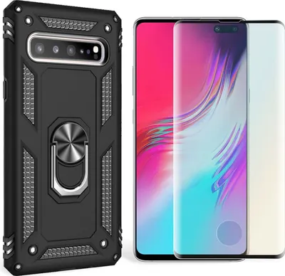 Produktbild von NALIA Ring Handy Hülle für Samsung Galaxy S10 5G, Case Cover Display Schutz Glas Schwarz