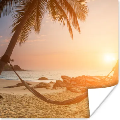 Produktbild von MuchoWow® Poster Sommer - Sonnenuntergang - Hängematte 75x75 cm - Wand Dekoration
