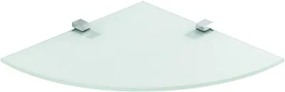 Produktbild von Glasregal Viertelkreis + Clip KUBI, Befestigungsclip :Kubi Verchromt, Größe :8mm - 25 x 25 cm - satiniert