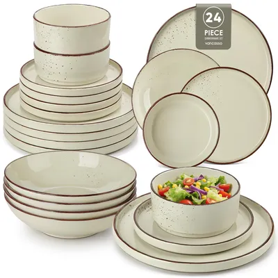 24-teiliges Serviesset für 6 Personen, Steinzeug, beige