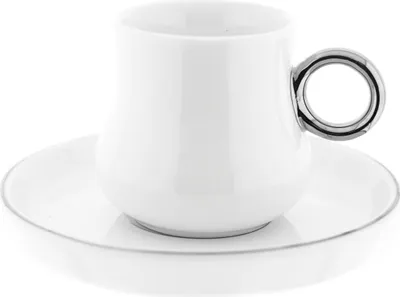 Produktbild von Mulex 12 Teiliger Set Mokkatassen mit Untertasse aus Porzellan Mokkaservice 100 ml Weiß/Silber