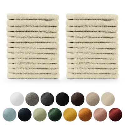 Produktbild von Blumtal Premium Frottier Handtücher Set mit Aufhängschlaufen - Baumwolle  , weich, saugstark - 24x Gästehandtücher (30x30 cm), Sand (Beige)