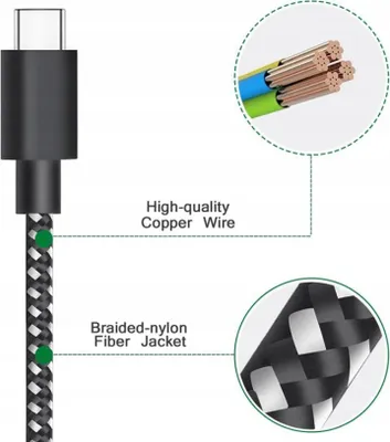 Immagine prodotto di Cavo USB-C, tipo C, intrecciato in nylon, lunghezza 1 metro, con funzione di ricarica rapida