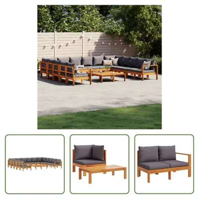 Produktbild von The Living Store 10-tlg. Garten-Sofagarnitur mit Kissen Massivholz Akazie