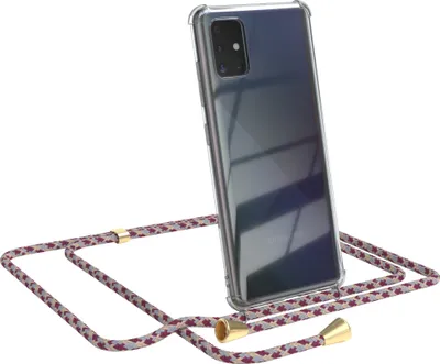 Produktbild von EAZY CASE Handykette kompatibel mit Samsung Galaxy A51, Handyhülle mit Umhängeband, Handykordel, Schutzhülle Clear, Band in Rot