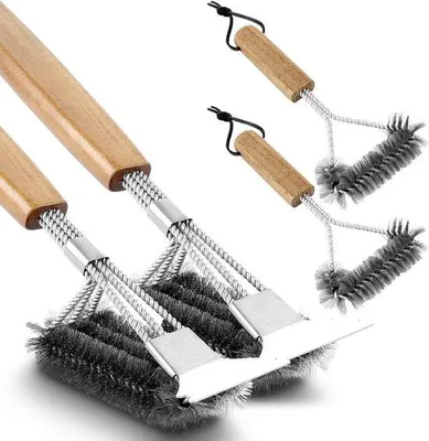 Produktbild von STARVAST Grillbürste (4 Stück), Grillreinigungsbürste mit Holzgriff, 39 cm Grillbürste mit Edelstahlborsten