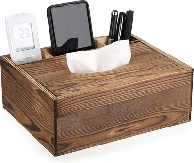 Produktbild von Gro?e braune Taschentuchbox aus Holz mit 3 F?chern, Aufbewahrung fš¹r Fernbedienung und Schrein
