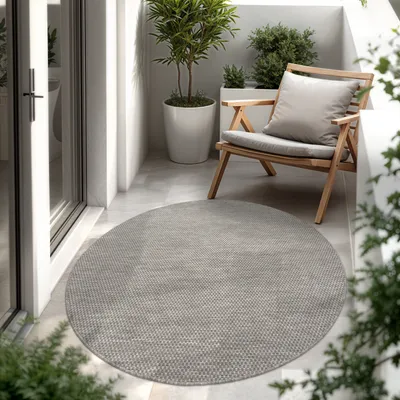 Produktbild von In- & Outdoor Teppich Flachgewebe einfarbig modern wetterfest für Terrasse Küche Grösse 160 cm Rund