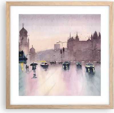 Produktbild von Gerahmtes Poster - Rahmen in heller Eiche - Aquarell Stadt historische Denkmäler - 40x40 cm - Wand Bild - Wanddeko - Wandbilder - Kunstposter - Wandposter - Bilderrahmen - Bilder - P2NAC40x40-4579