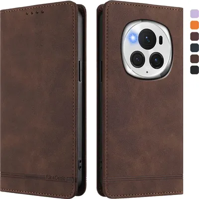 Produktbild von Hülle für Honor Magic6 Pro, Retro Kunstleder Ständer Klapphülle mit Kartenfächer und Magnetische Braun
