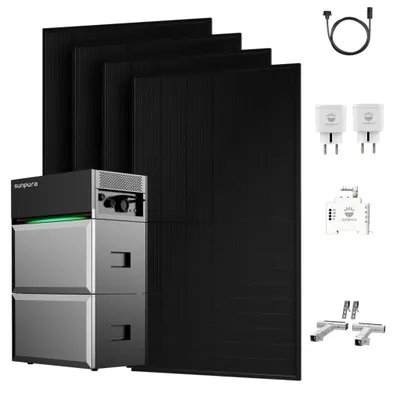 Produktbild von Balkonkraftwerk mit Speicher, Sunpura S2400 mit B2400 Erweiterungsakku, 2000W PV Panel & Smarter Zähler & 2x Plug, 4x Balkon-Halterung Silber 0% VAT