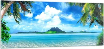 Produktbild von Bilder auf glas - Strand Urlaub Insel Palme - 100x40cm - Glasbilder - Wandbilder - Kunstdruck - zum Aufhängen bereit - Wanddekoration aus Glas - Glas Bilder - Wandbild auf Glas - GAB100x40-2528