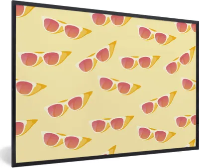 Produktbild von MuchoWow® Gerahmtes Poster Sonnenbrille - Sommer - Pastell 90x60 cm - Poster mit Schwarzem Bilderrahmen Wandposter Rahmen Foto Bilder - Fotorahmen - Foto-Plakat