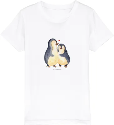 Produktbild von Mr. & Mrs. Panda Kleinkinder T-Shirt Pinguin umarmen 12-14 Jahre (152/164) - Weiß - Geschenk, Hochzeitstag, Umarmung Verliebt, Liebe, Hochzeit, Verknallt, Kinder Öko, Bio