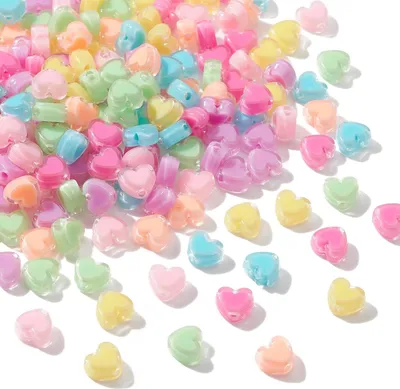 Produktbild von 200 Stück Transparente Acrylaat Herzperlen - Perle in Perle - Bonbonfarbe - Herzförmige Perlen für Armband - Kette - DIY Handwerkschmuck