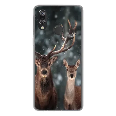 Produktbild von MuchoWow® Handyhülle Schutzhülle Hülle für Huawei P20 Lite (2020) Hirsche - Tiere - Winter - Geweih - Schnee - Natur Silikon Softcase Handy Hülle - Kartenhalter