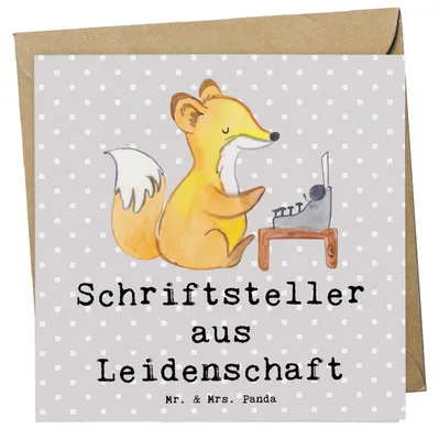 Produktbild von Mr. & Mrs. Panda Grußkarte Schriftsteller Leidenschaft - Grau Pastell - Geschenk, doppelkarte, Spruch, faltkarte, Verlag, anlasskarte, Buchladen, Klappkarte, Witzig
