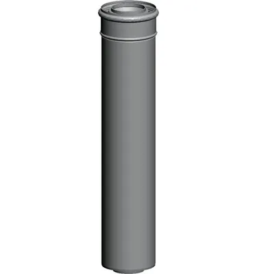 A 3D rendering of a gray, cylindrical exhaust pipe with a cap on top, isolated on a white background.