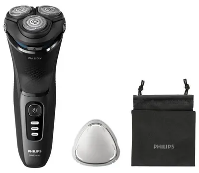 Obrázek produktu pro Philips 3000 series Shaver S3244/12 Elektrický holicí strojek na mokré a suché holení, Rotační holicí strojek, Černá, PowerCut blade system; 27 self-sharpening blades; 55.000 cuts/minute, Replace every 2 yrs with SH30, 2 rok/roky, Baterie
