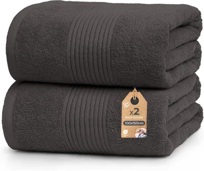 Produktbild von Cloud Pillow 2er Set Badetücher 100x150 cm, 100% Baumwolle, 500 g/m2, weich, saugstark, langlebig, , ideal für Bad & Wellness (Dunkelgrau)