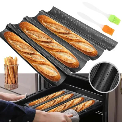 Produktbild von Baguetteblech Baguette Backform Backblech für 4 Backformen Brot Backen Zubehör