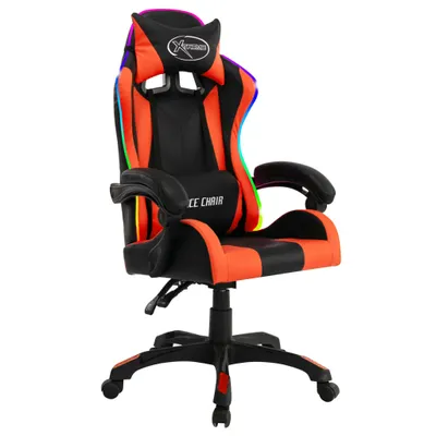 Image de vidaXL Chaise de jeu avec lumières LED RGB Orange et noir Similicuir