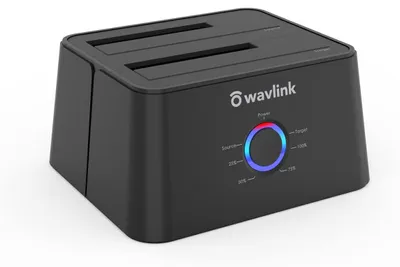 Produktbild von WAVLINK Dual Bay SATA zu USB3.0 / USB C Externe Festplatten Docking Station für 2,5 oder 3,5-Zoll-HDD, SSD mit Festplatten Kopierer/Klone-Funktion- Schwarz