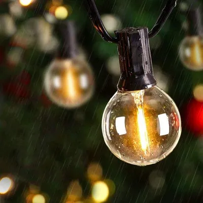 Obrázok produktu pre LED vonkajšia svetelná lišta 12 m s 30+3 žiarovkami G45 – vodotesné záhradné osvetlenie na terasu – Vianoce a svadby – teplá biela