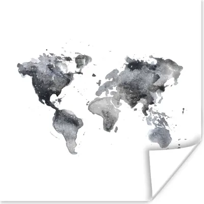 Produktbild von MuchoWow® Poster Weltkarte - Aquarell - Schwarz und weiß 50x50 cm - Wohnzimmerdekoration