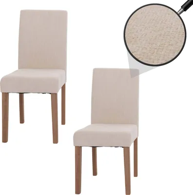 Image de lot de 2 chaises de salle à manger Littau, chaise de cuisine à dossier haut, tissu/textile chenille bois ~ crème, pieds couleur naturelle