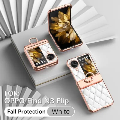 Immagine prodotto di Oppo Find N3 Custodia in pelle flip con supporto ad anello, Custodia protettiva lucida con protezione a cerniera Bianco