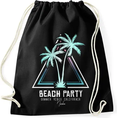 Produktbild von Turnbeutel Palmen Beach Party Festival Bag Party-Tasche Slim Fit Gymsac Autiga® schwarz unisize