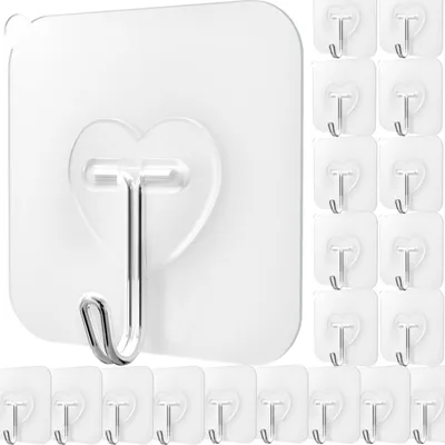 Produktbild von 20 transparente Haken, Wandhaken für Dusche, Handtuchhalter, Luffaschwamm-Kranzhalter, selbstklebende Haken – für Küche, Glas, Fenster, Badezimmer, WC