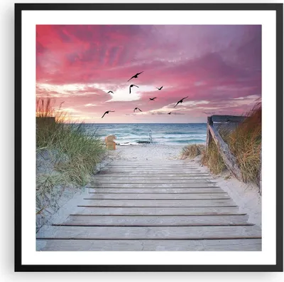 Produktbild von Gerahmtes Poster - Schwarzer Rahmen - Strand Sand Vögel - 60x60 cm - Wand Bild - Wanddeko - Wandbilder - Kunstposter - Wandposter - Bilderrahmen - Bilder - Kunstdruck - P2BAC60x60-4994