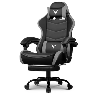Obrázek produktu pro GTPLAYER Herní židle Kancelářská židle Ergonomická herní židle s opěrkou nohou, nastavitelnou opěrkou hlavy a bederní opěrkou, herní křeslo, šedá
