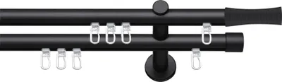 Produktbild von SN Deco Gardinenstange Innenlauf Nancy, 19 mm, 2-läufig, Stahl, Komplett-Set mit Ringen, Profilträger, 480 cm, schwarz