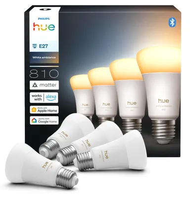 Immagine prodotto di Philips Hue LED-älylamppu, White ambiance, E27, 810 lm, 4-pack