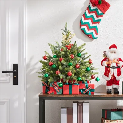 Obrázek produktu pro Yaheetech 61 cm umělý vánoční stromek s 62 větvemi a betonovou základnou, mini vánoční stolní dekorace, ohnivzdorný, zelený