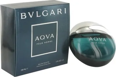 A product shot of a Bvlgari AQVA Pour Homme Eau de Toilette bottle and its packaging.