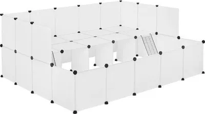 Image de Enclos pour animaux avec surface au sol supplémentaire - plastique et métal blanc robuste - spacieux et sûr - convient aux petits animaux