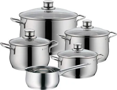 Produktbild von Famanu Kochset 5-teilig - Edelstahl mit Glasdeckeln