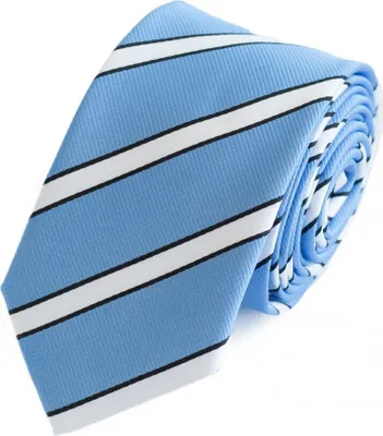 Produktbild von Fabio Farini - 1 Stück gestreifte Herren Krawatte - Tie mit Streifen in 6cm oder 8cm Breite Schmal (6cm), Himmelblau/Weiß/Schwarz