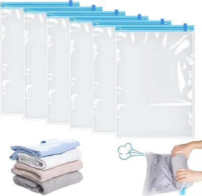 Produktbild von Vakuumbeutel für Kleidung, Kompressionsbeutel für Reisen, zusammenrollbar, 60 x 40 cm, keine Pumpe erforderlich, von Hand zusammenrollbar, wiederverwendbar, für die Organisation zu Hause