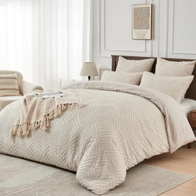 Obrázek produktu pro TRANKIELO® - Sada ložního prádla 200x200 cm - Měkká mikrovlákna - Geometrický vzor s texturou - Obsahuje 2 povlaky na polštáře 80x80 cm