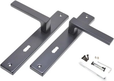 Produktbild von Aqbau® Türdrückerset (BB Buntbart) Langschild Schwarz | Türdrücker | Türklinke | Türgriffe | Türbeschlag | Rose