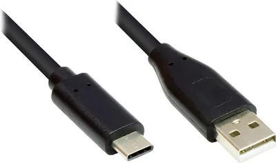 Produktbild von Anschlusskabel USB 2.0, USB-C™ Stecker an USB 2.0 A Stecker, CU, schwarz, 2m, Good Connections®