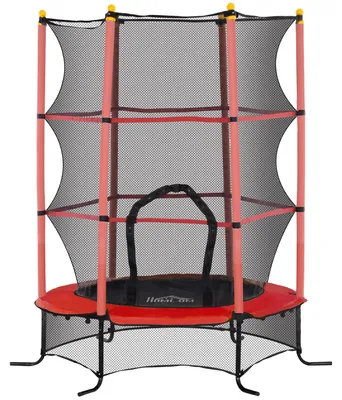 Produktbild von Trampolin für Kinder, Ø163 cm, mit Sicherheitsnetz, für drinnen und draußen, Belastung bis 50 kg, Stahl, Kunststoff, Rot