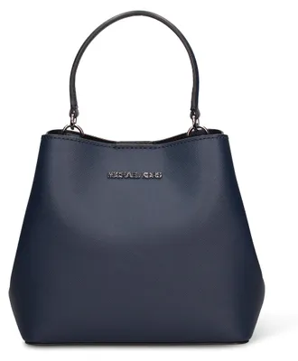 Imagen del producto de Bolso de mano azul marino de PVC con asas de ecopiel y correa de hombro desmontable
