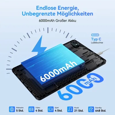 Produktbild von 2026 T80 Tablet 10.5 Zoll, Android 16, 64GB ROM, 1280 x 800 pixel, 6000mAh Akku, 5MP Kamera, 5G WiFi, Bluetooth, Gemini AI Tablet