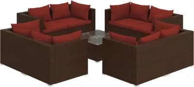 Immagine prodotto di vidaXL Set da giardino 9 pezzi con cuscini in polyrattan marrone